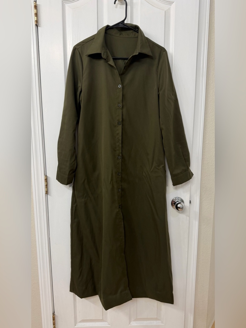 Maxi Button-Front Shirt Dress in Olive Green